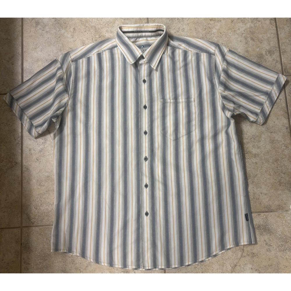 Kuhl Mens XLarge Short Sleeve Button Down Shirt Striped Casual Outdoor Travel